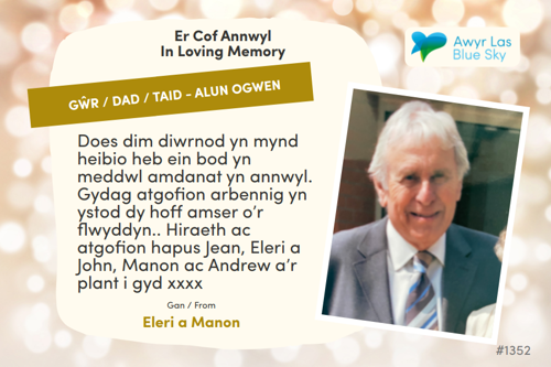 Awyr Las Dedicate a Light - Gŵr / Dad / Taid - Alun Ogwen