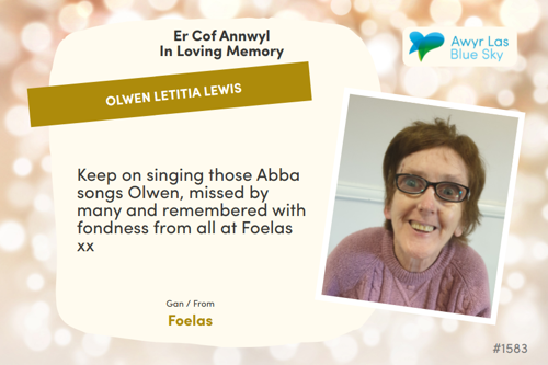 Awyr Las Dedicate a Light - Olwen Letitia Lewis